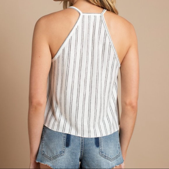 Tobi Tank Top Halter Neckline - Blue White Striped - Large - Picture 2 of 5